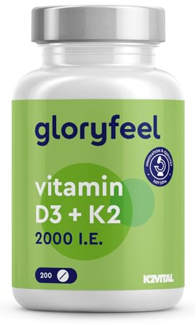 Vitamin D3 + K2 Hochdosiert - 200 Tabletten - Premium: K2VITAL® von Kappa - 99,7% All-Trans Vitamin K2-MK7 + 2.000 I.E. D3 (1 Tablette alle 2 Tage) - Laborgeprüft & in Deutschland hergestellt