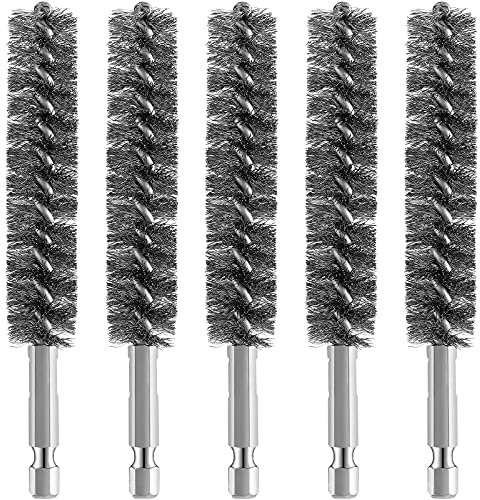 Geiserailie Bore Brush Bristles Wire Brush for Power Drill Cleaning Wire with Hex Shank Handle for Power Drill Cleaning(5 Pieces,Stainless Steel)