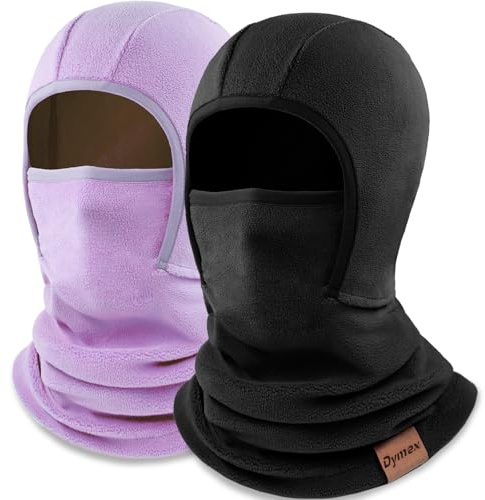 Kids Balaclava Ski Mask Winter Face Mask for Boys Girls Windproof Neck Warmer Gaiter Fleece Hood Face Cover for Cold Weather Purple, Black
