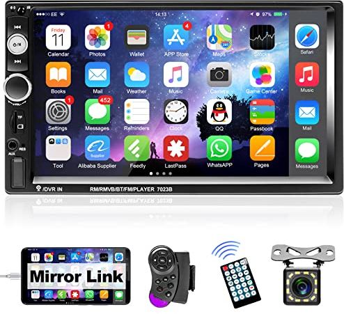 Podofo Autoradio 2 Din con Vivavoce Bluetooth, 7 Pollici Radio Stereo Auto con Schermo USB FM AUX TF Controllo del Volante Collegamento Mirror per Telefono Android/iOS + Telecamera Posteriore