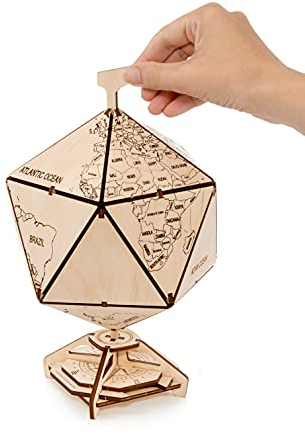EWA Eco-Wood-Art - 3D-Holzpuzzle für Jugendliche und Erwachsene - Icosahedraler Globus - DIY-Bausatz, Selbstmontage, kein Kleber erforderlich - 97 Stück
