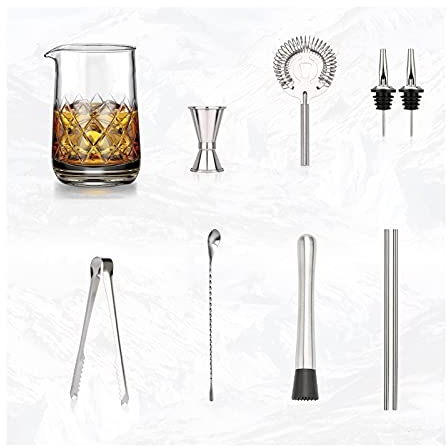 Cocktail Shaker Set Ensemble à Cocktail Shaker 10 PCS Cocktail Shaker Set Set Crystal Cocktail Mélanger en verre 750ml Cocktail Shaker Shaker Kit de barman for la fête à la maison fait un bon cadeau S