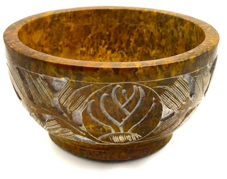 Farbenwald Ciotola in pietra ollare con incisione, da 13 cm, per carbone e coni d’incenso, fatta a mano