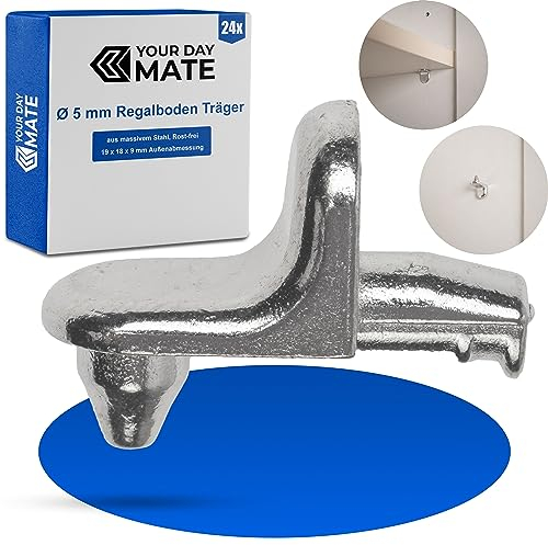 Supporto Mensola D5, 24 pz, Reggimensole per Fori Ø 5 mm, Per Ogni Tipo di Mensole, in Metallo, Antiruggine, Accessori di Supporto per Ripiani, Supporti per Mensole e Mobili, Perni per Mensole, pins