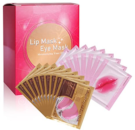 MEICOLY 30 Pads Lip and Eye Mask Sheet,Moisturizing Under Eye Mask Gel Crystal Collagen Anti-Aging Eye Patches Dark Circle Remover with Box,Pink