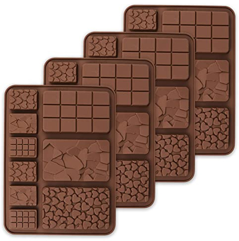 Sadodo 4PCS Silicone Chocolate Bar Moulds,Mix Shape for Candy Sugarcraft Cake Decoration,Chocolate Cookie Waffle Molds,Love Heart Ice Cube Tray,Fragments Square Jelly Moulds