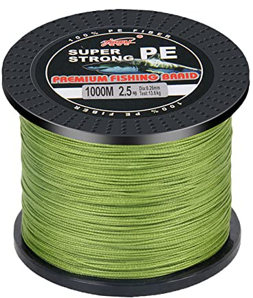 L SERVER Hilo Trenzado Pesca 1000m 4 Hilo de Pescar Trenzado PE Anti-mordida Mar Línea de Pesca Señuelos Pesca Línea 4.8-45kg, Ejercito Verde, 3.0 (0.28mm/18.2kg)