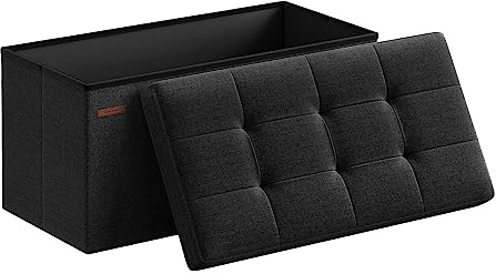 SONGMICS Mazie Collection - 30 Inches Folding Storage Ottoman Bench, Ottoman Foot Rest, End of Bed Bench, Storage Chest, Load 660 lb, for Living Room, Bedroom, Entryway, Ink Black ULSF047B01