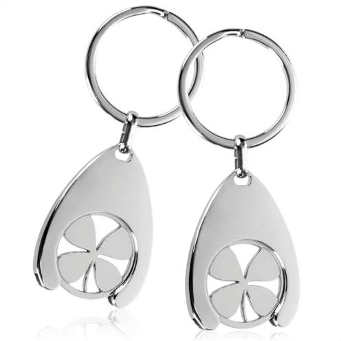 com-four® 2x Portachiavi quadrifoglio con chip del carrello della spesa, porta chiavi a quadrifoglio con chip della spesa rimovibile