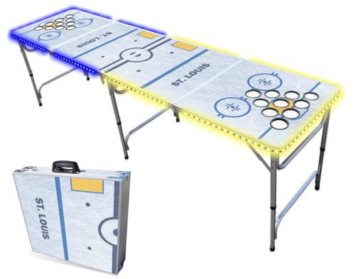 8-Foot Professional Beer Pong Table w/Cup Holes & LED Lights - St. Louis Hockey Rink