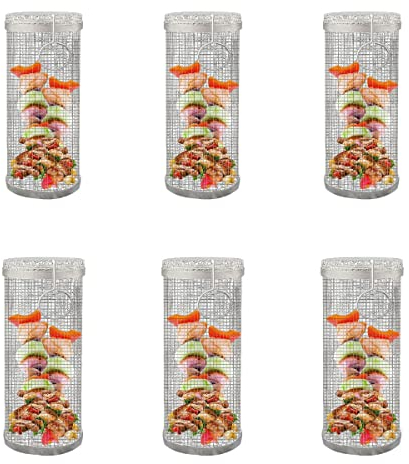 Storaffy BBQ Grillkorb Edelstahl | Fisch Grillhalter Grill Korb | BBQ Zubehör Grillkorb Gitterrost | Zylinder Grillkörbe zu Grillen von Gemüse, Fisch, Fleisch, Grillen, Camping-Essentials