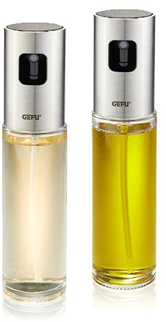 GEFU Pulverizador de vinagre y aceite Neva – Juego de 2 botellas de spray para aceite comestible, dosificación precisa para cocinar sin grasa, 100 ml, para freidora de aire caliente