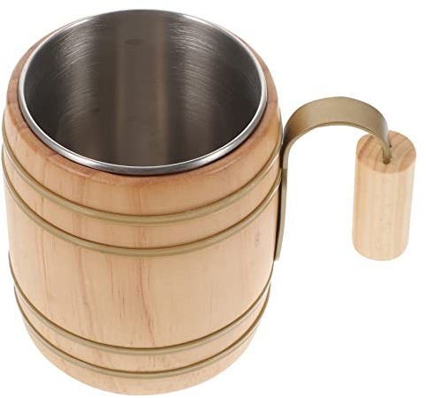 UPKOCH Wooden Mug Stainless Steel Liner Japanese Teacup Insulated Cup for Cold Water Hot Tea for Home Cafe Bar Events
