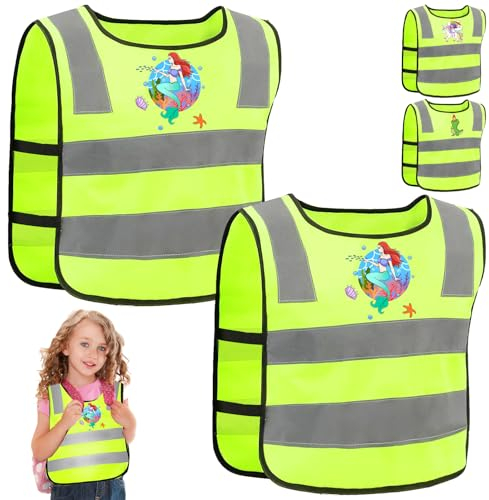 YOUYIKE 2 Stück Warnweste Kinder, Meerjungfrau Reflektierende Sicherheitsweste Kinder, 360 Grad Stark Sichtbar, Warnweste Reflektoren Kinder Von 3-12 Jahre, für Den Schulweg, Radfahren