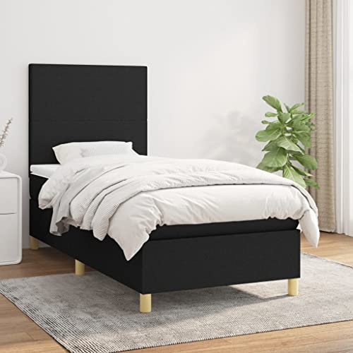 CKioict Palettenbett Modernes Bettgestell Jugendbett Boxspringbett mit Matratze Schwarz 100x200 cm StoffGeeignet für Arbeitszimmer, Wohnzimmer, Hotel