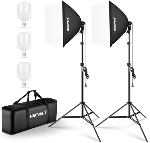 NEEWER 700W Equivalent Softbox Lighting Kit, 3Pack UL Certified 5700K LED Lighting Bulbs, 24x24 inches Softboxes with E26 Socket, Photography Continuous Lighting Kit Photo Studio Equipment