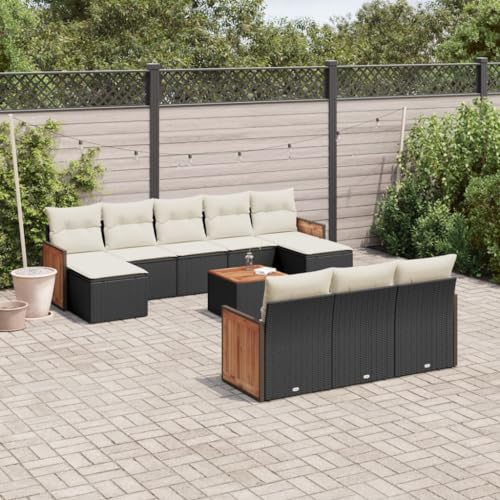 Rantry 11-TLG. Garten Sofagarnitur mit Kissen Gartensofa mit Stauraum Gartenlounge Balkonmöbel Loungesofa Gartenmöbel Rattansofa Ecksofa Sitzgruppe mit Gartentisch Gartenset Schwarz Poly Rattan