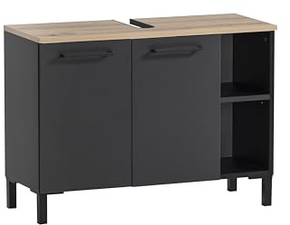 Schildmeyer Malte Waschbeckenunterschrank 156208, Schwarzmatt/Artisan Eiche Dekor, 79,8 x 32 x 58,3 cm