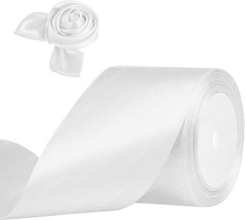 Vitt massivt satinband 75 mm x 23 m satinband för presentförpackning, hantverk, gör-det-själv, sömnad, bröllopsfestdekoration, julgransdekoration.