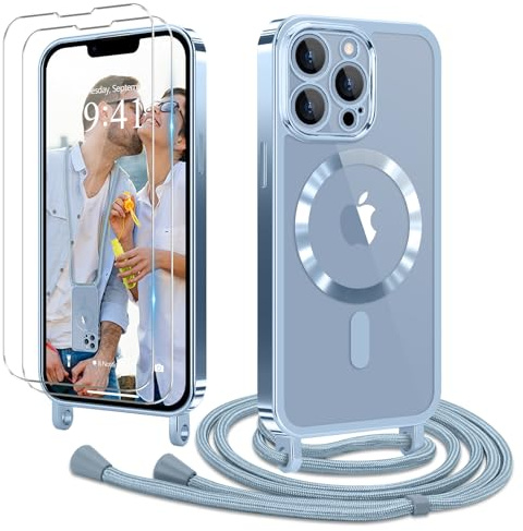 Ethanger für iPhone 13 Pro Max Hülle mit Band + 2 Schutzfolie, Blau