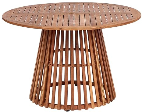 Beliani Gartentisch Akazienholz Hellbraun rund ⌀ 120 cm Lattenoptik modern robust Agello