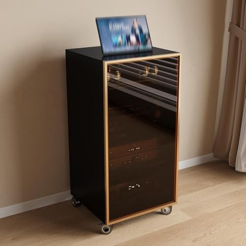 LYXWGRZD Audio Rack HiFi Regal, höhenverstellbarer HiFi Rack, Phonoschrank mit gehärtetem Glas, Record Player Stand, Kühllochdesign(Gold,100cm/39.3in)