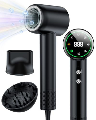 Föhn,160.000 U/min Hochgeschwindigkeits Haartrockner, 200 ionen Haartrockner verwendet für schnelles Trocknen, geräuscharme Thermocontrol Föhn mit Diffusorr & zubehör