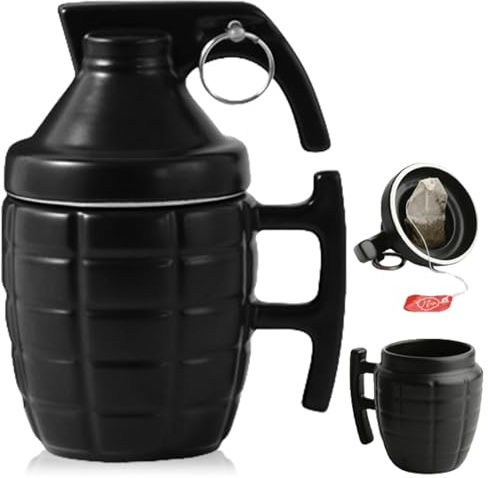 350ml Keramik Handgranate Becher, Funny Granatentasse mit Deckel, Personalisierte Kaffeebecher, 3D Granate Bierkrüge für Kaffee, Tee, Getränke, Kaffeetassen für Büro, Militärfans, Lustiges Geschenk
