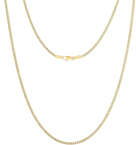 KRKC Herren Halskette, 2mm 14K Gold Edelstahl Panzerkette Cuban-Chain