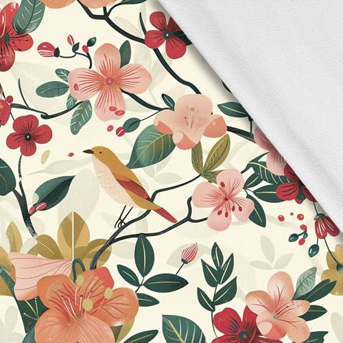 HEKO PANELS Softshell Stoff Meterware Outdoor Stoff Wasserfest Mit Fleece Stoff Zum Nähen Nähstoffe Windfest Für Jacke Wandern Sport Overall Blumen Frühling 1 Meter 145 x 100 cm