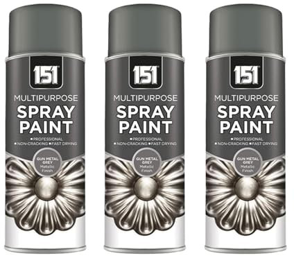 PNJB Multipurpose G-u-n Metal Grey Metallic Spray Paint, Quick-Drying Formula,Quick Drying, Easy Aerosol Spray, Long Lasting,400ml, (3PCS)