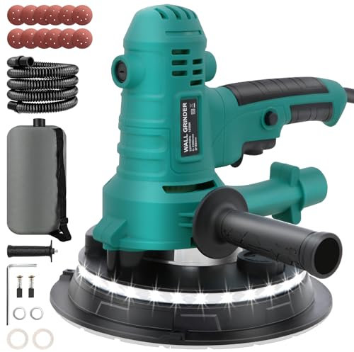 800W Electric Drywall Sander, Variable Speed1200-2300RPM Wall Sander with Vacuum, LED Lights, Dust Bag and Hose,12 Pcs Sanding Discs