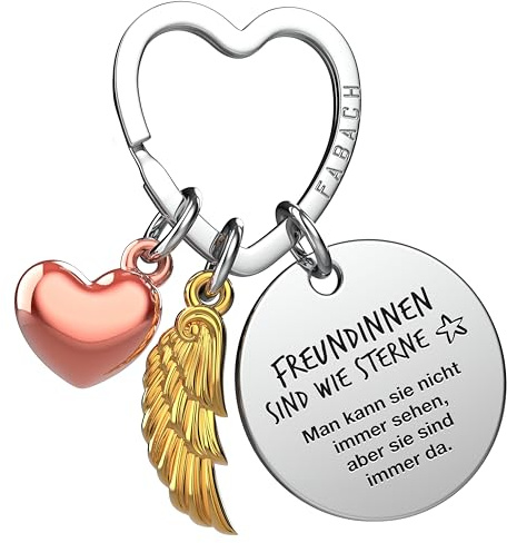 FABACH Beste Freundin Schlüsselanhänger Schutzengel Glücksbringer mit Herz und Gravur - Beste Freundin Geschenke Schlüsselanhänger Herz - Beste Freundinnen Geschenk Engel Glücksbringer
