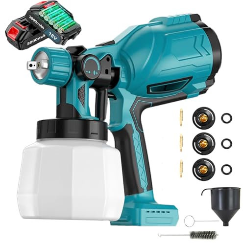 Akku Farbsprühsystem, Ersatz für Makita，mit 2x3000mAh Akku und Ladegerät, Lackierpistole zum Streichen von Wänden, Decken, Möbel, Gartenzaun