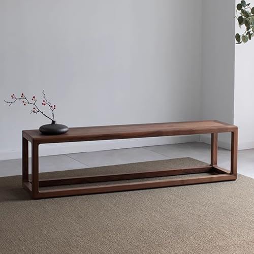 R Massivholzbank für Eingangsbereich, Schlafzimmer, Küche, Wohnzimmer, Bauernhaus-Stil, rechteckiger Hocker, Altes Ulmen-Finish, 119,9 cm langer Sitz, Teekunsthocker für Teestube oder Balkon