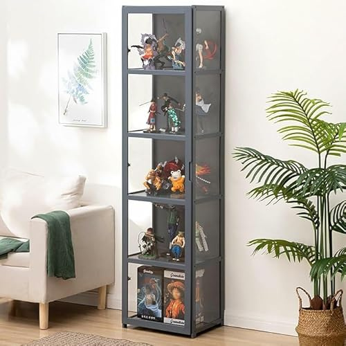 Moubhjd Vitrinenschrank, multifunktionale staubdichte Glasvitrine, Glasvitrine Stehend, Flügeltürdesign, versiegelt und staubdicht, Vitrine für Büros, Schlafzimmer, Wohnzimmer 16.5in/42cm/5F Grau