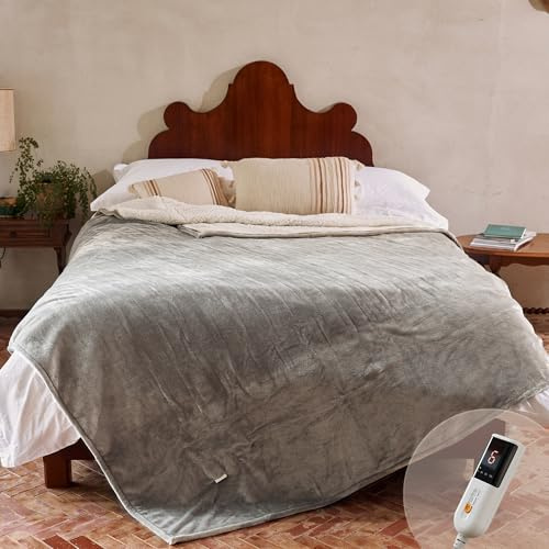 GOTCOZY Heizdecke Wärmedecke 150x200cm mit Abschaltautomatik Grau | 9 Heizstufen,10 Stunden Timer,Weicher Flanell Wärmedecke Elektrisch,Überhitzungsschutz Kuscheldecke für Bett&Büro Waschbar