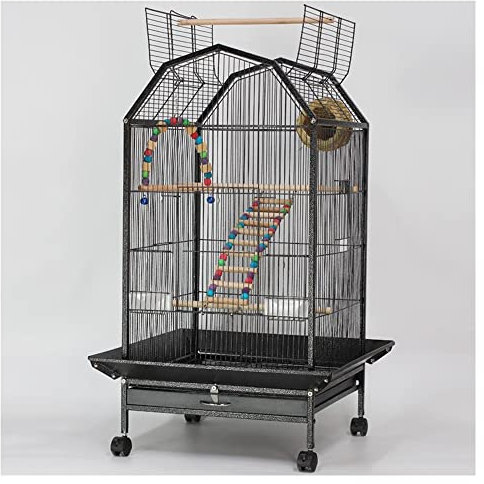 Großer luxuriöser Papageienkäfig, 100 cm, Vogelkäfig mit Rollständer, für Sittiche und Graupapageien – tragbare Tragetasche für Zuhause mit Futterspender und Spielzeugzubehör