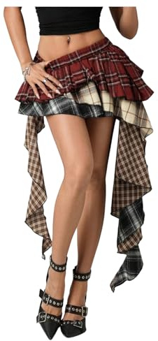 SOLY HUX Women's Plaid Ruffle Mini Skirt Y2k A Line Layered Asymmetrical Hem Skirts with Shorts Underneath Multicoloured Plaid Small