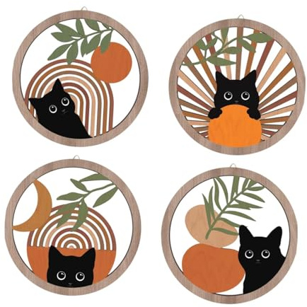 4 Pezzi di Decorazioni da Parete da Gatto Boho Boho segnali in Legno Appeso Decorazioni per la Camera da Parete in Legno per Bagno