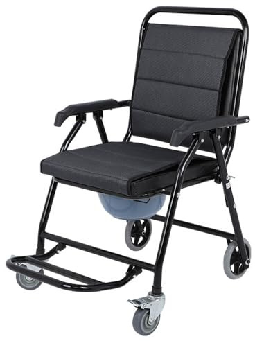 Silla de ducha plegable con ruedas y cojín transpirable, asiento de inodoro portátil para ancianos y discapacitados, solución de vida asistida