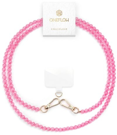 ONEFLOW Perlen Handykette Universal zum Umhängen, Handyband für Hüllen, Glitzer Perlen Kette ohne Handyhülle, Abnehmbar mit Karabiner für alle Smartphones, Chainless Paradise Pearls