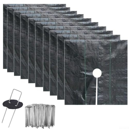 Juego de 10 alfombrillas de jardín para control de césped con clavijas de tierra para una instalación sencilla en tu jardín (60 cm)