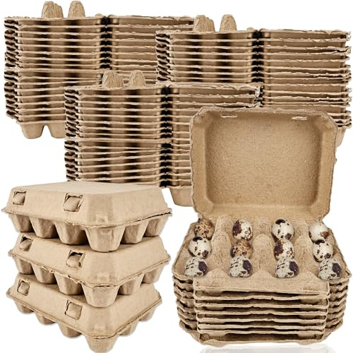 65 Stück Wachteleierkartons, Papierzellstoff, Dutzend Eier, Behälter, wiederverwendbar, blanko, Pappe, Wachteleier, Aufbewahrungsschale für Zuhause, Küche, Kühlschrank, Bauernhaus, 3 x 4 Stil