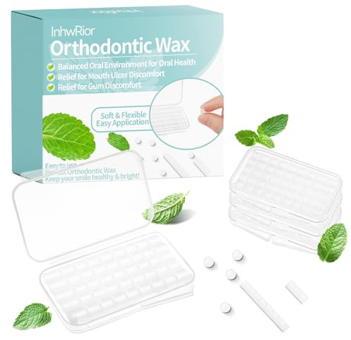 InhwRior cire orthodontique pré-découpée — pratique à utiliser, dosage précis, chaque morceau couvre un bracket, texture souple avec menthe pour une haleine fraîche, format compact(4 boîtes)