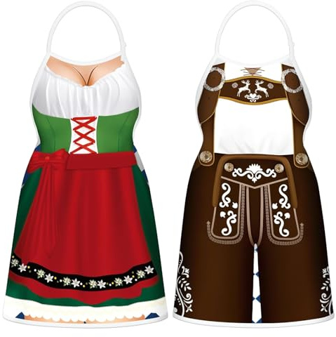 wlertcop Oktoberfest Mardi Gras Apron Couples, 2 Schürze Kochschürze Lustige Grillschürze für Männe Damen, Verstellbare Küchenschürze für Freien, Kochen, Gärtnern, Keramikkunst und mehr