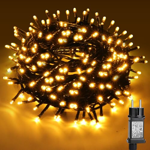 Luci Albero di Natale, 10 m 100 LED Luci Natale Esterno Estendibile, IP44 Luci Natalizie Bianco Caldo, 8 Modalità Luci di Natale da Esterno con Spina, Luci Led Albero di Natale da Interno, Giardino