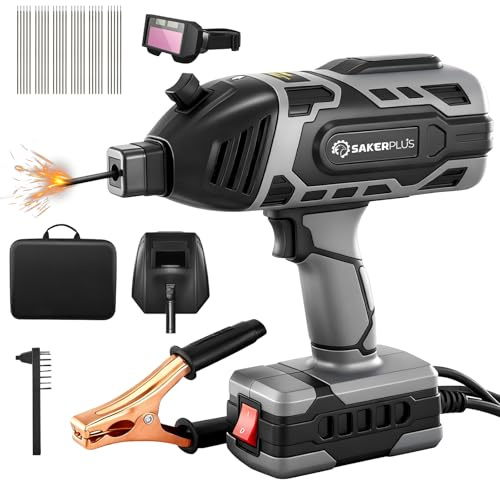 Sakerplus Portable Welding Machine, 110V IGBT Inverter Handheld Welder, ARC Portable Welder with 5 Variable Current Adjustment, 25 Pcs 3/32 Wire Rods, Welding Helmet, Carring Case Included