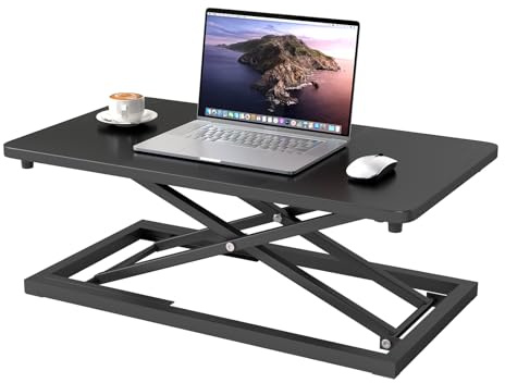 Petour Höhenverstellbarer Stehpult Konverter,34 * 60cm Steh-Sitz Schreibtisch,Ultradünne Tischerhöhung, Laptop stehschreibtisch aufsatz, für Büro, Arbeitszimmer, Wohnzimmer und Fenster