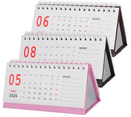 DEARMAMY 3 Stück Mini Tischkalender Englisch Kompakter Monatsplaner mit Täglicher Übersicht Praktischer Schreibtischkalender für Büro Zuhause und Studium in Kaffee Schwarz